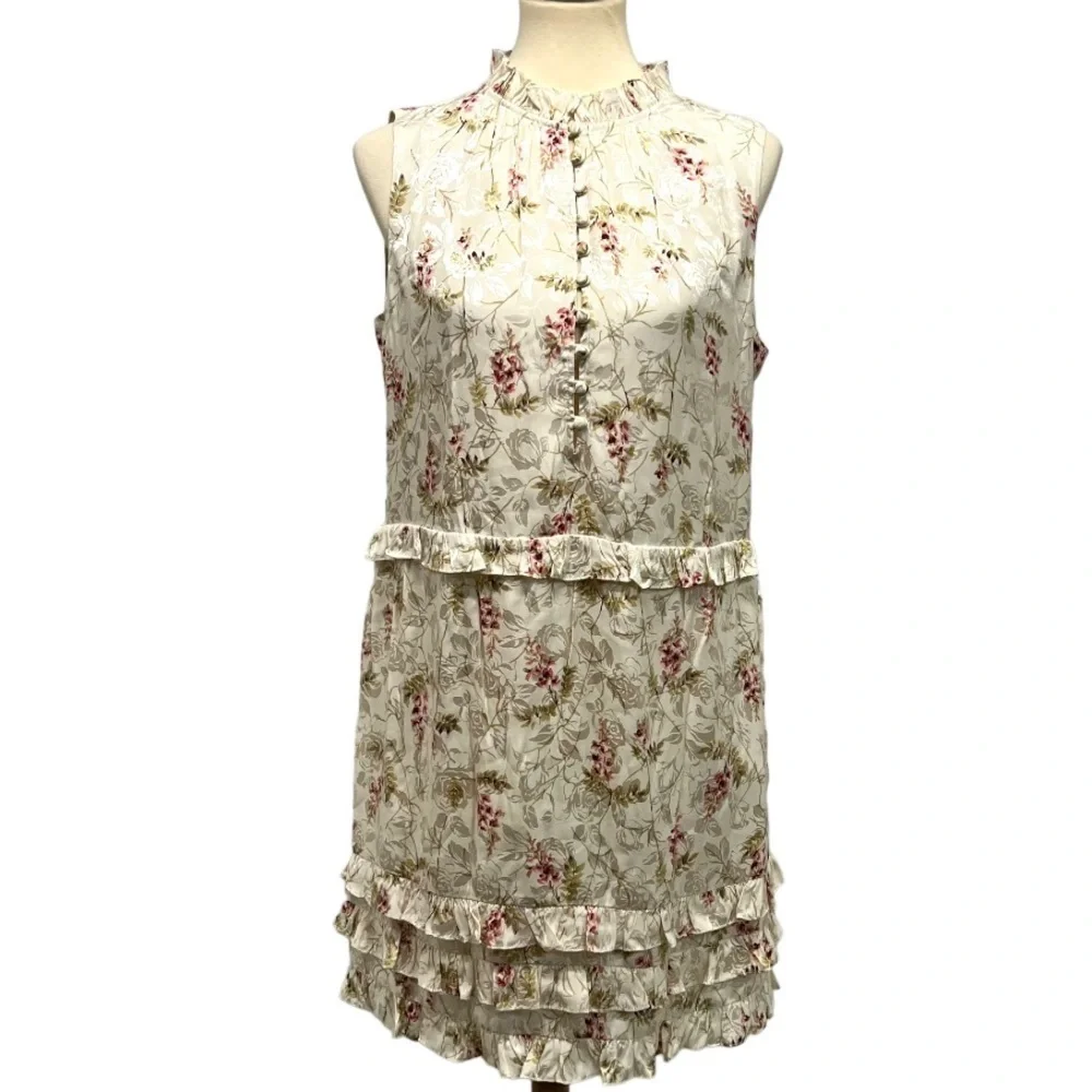 Rebecca Taylor Ivie Silk Floral Tiered Ruffle Shift Dress Women’s 8 NWT - Picture 5 of 16